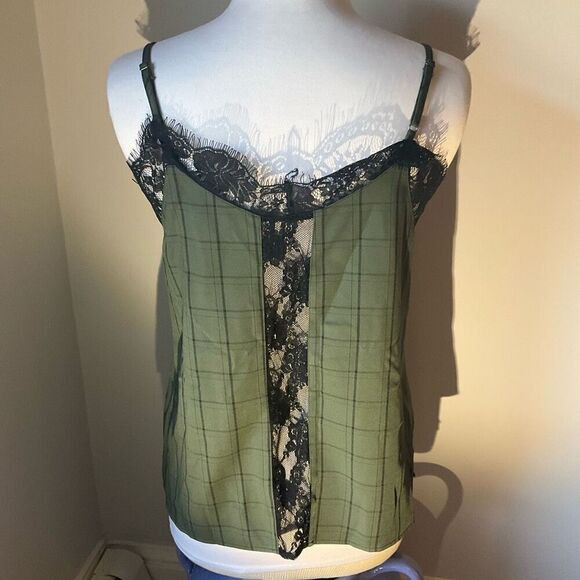 Vici Plaid Lace Cami Top, Medium. Olive and Black Anti-clean. Punk. Rebel - Picture 6 of 15